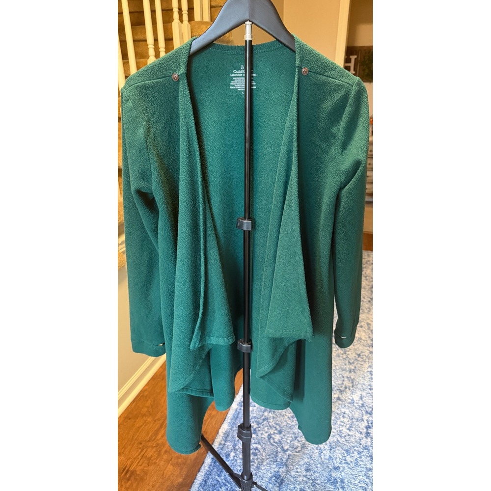 Cuddl Duds Fleecewear with Stretch Wrap Cardigan Green Small Pockets Thumbholes